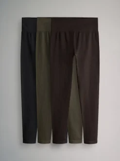 Noir/Marron Chocolat/Kaki - The Set lot de 3 leggings côtelés actifs