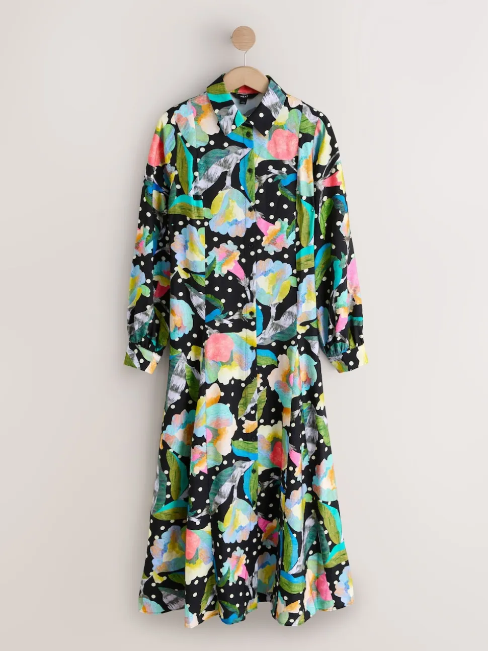 Noir/Multicolore Fleuri - Robe chemise imprimée à manches longues