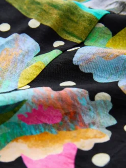 Noir/Multicolore Fleuri - Robe chemise imprimée à manches longues