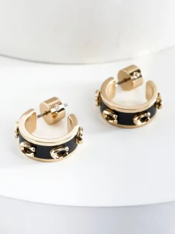 Noir/Or - Boucles d’oreilles COACH ton Signature en émail