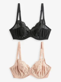 Noir/Praline Nude - Soutien-gorge en dentelle DD+ 2 Pack