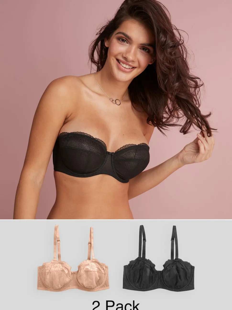 Noir/Praline Nude - Soutien-gorge sans bretelles DD+ sans coussinets 2 Pack