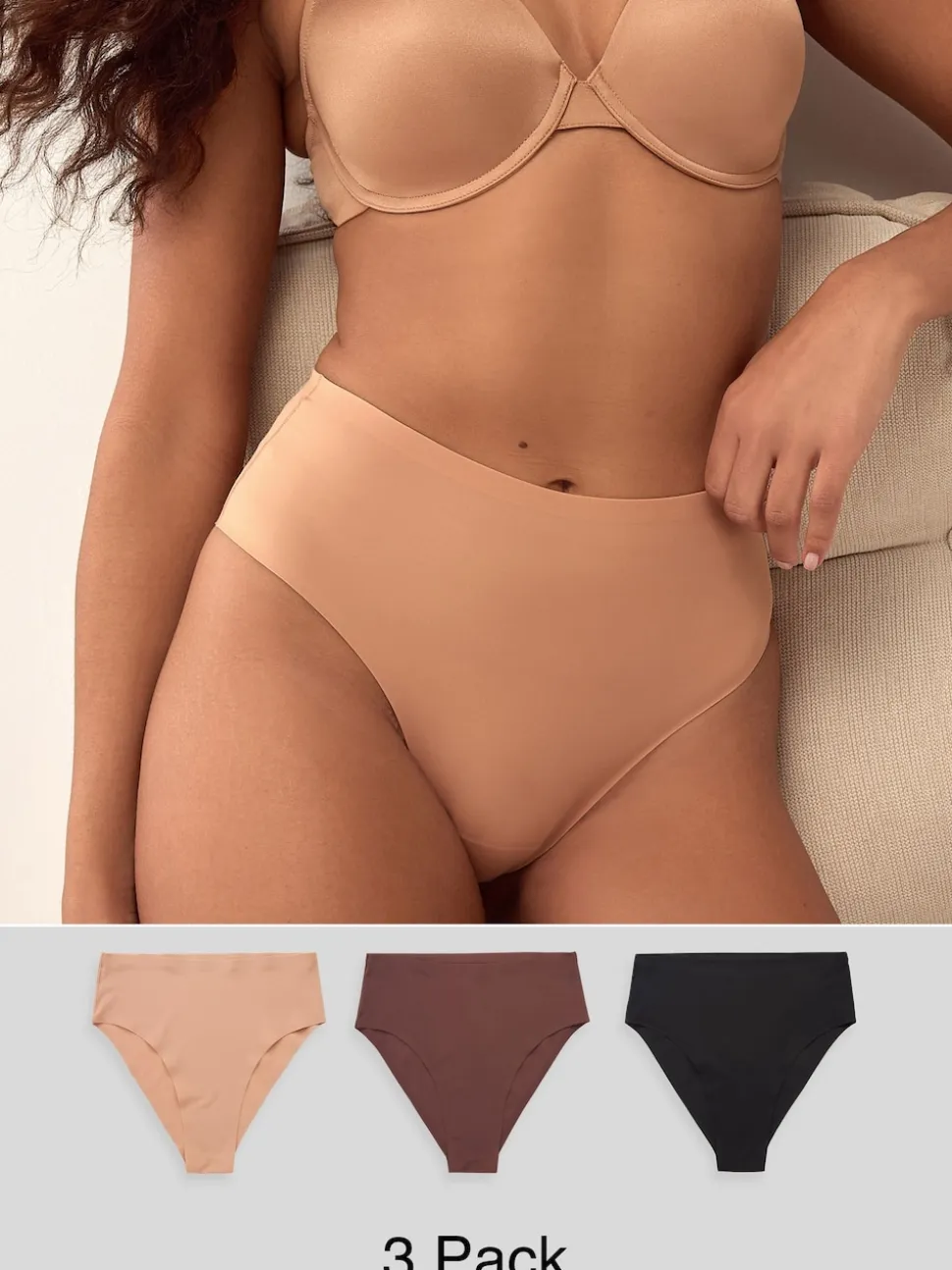 Noir/praline nude/chocolat nude - Lot 3 culottes invisibles et confortables