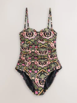 Noir/Rose Motif Paisley - Maillot de bain bandeau gainant