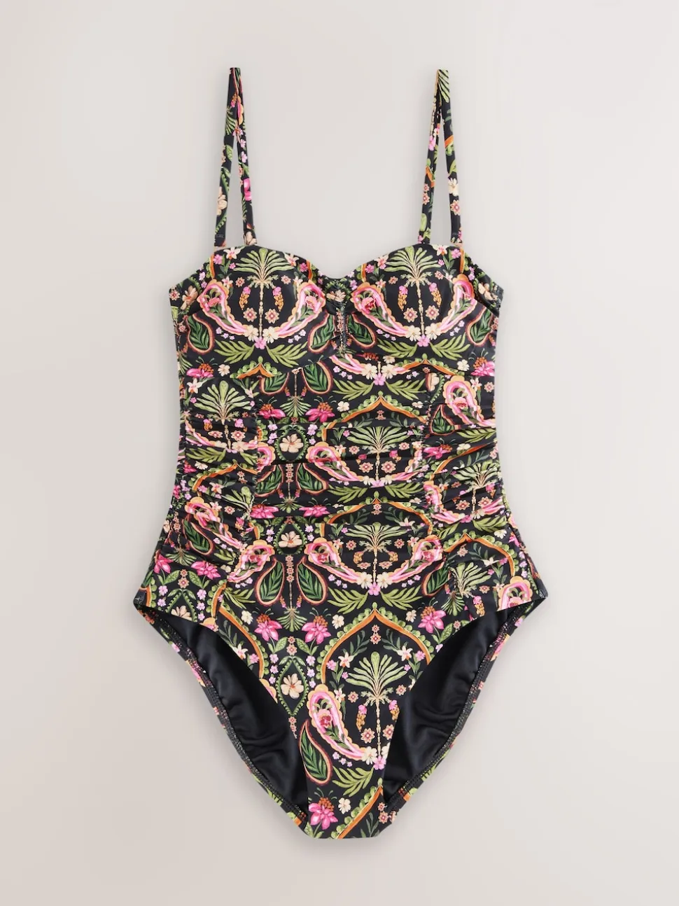Noir/Rose Motif Paisley - Maillot de bain bandeau gainant
