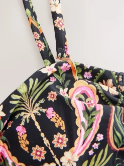 Noir/Rose Motif Paisley - Maillot de bain bandeau gainant