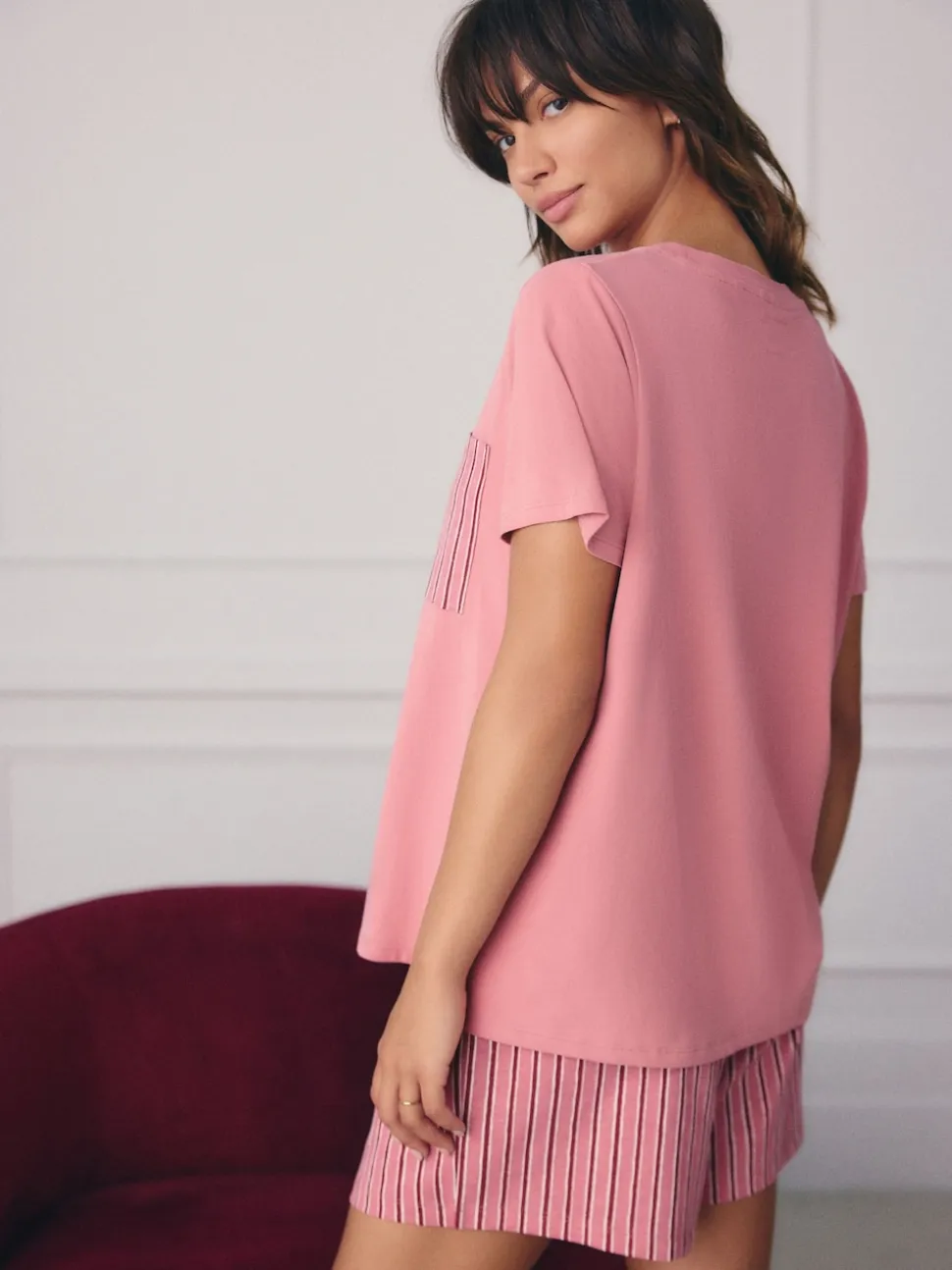 Noir/Rose Rayure - Ensemble de 2 pyjamas shorts