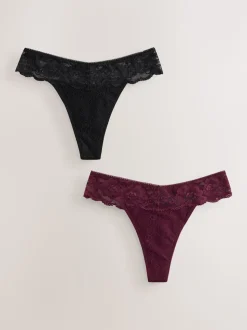noir/rouge baie - String All Over Dentelle Light Flow Period Slips 2 Lot