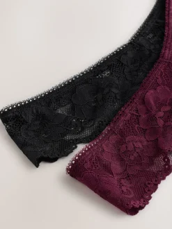 noir/rouge baie - String All Over Dentelle Light Flow Period Slips 2 Lot