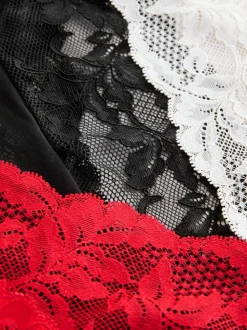 Noir/Rouge/Crème - Lot de 3 slips en dentelle
