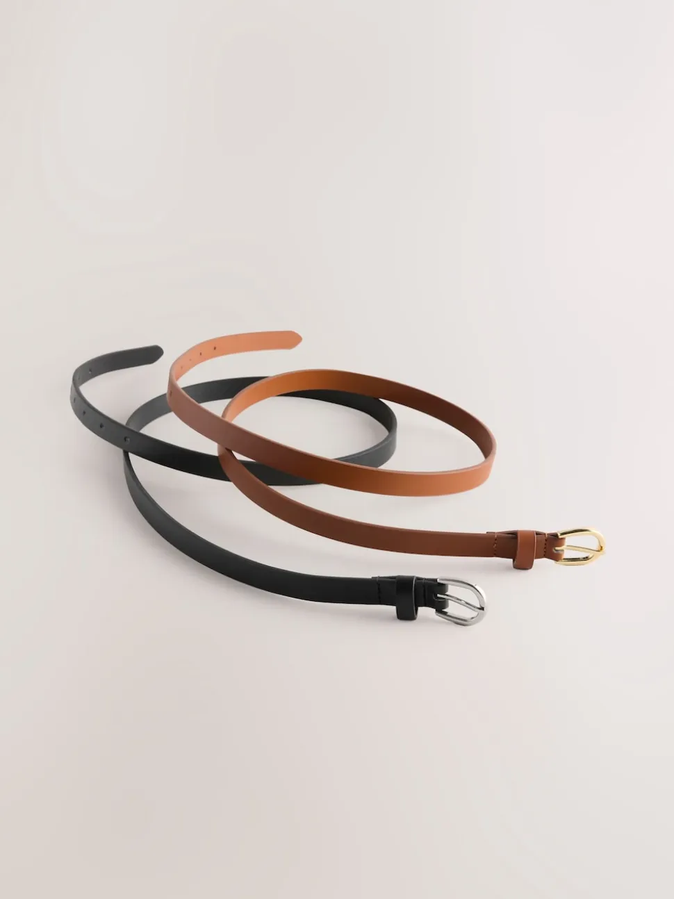 Noir/Tan - Lot de ceintures skinny en PU 2