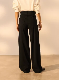 Noir/vert sauge - Lot de 2 pantalons jambes larges en denim jersey