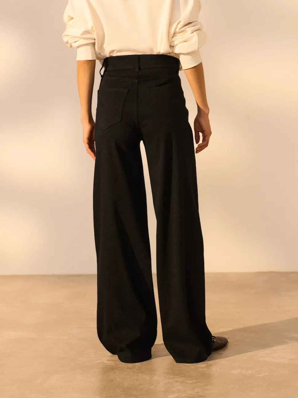 Noir/vert sauge - Lot de 2 pantalons jambes larges en denim jersey