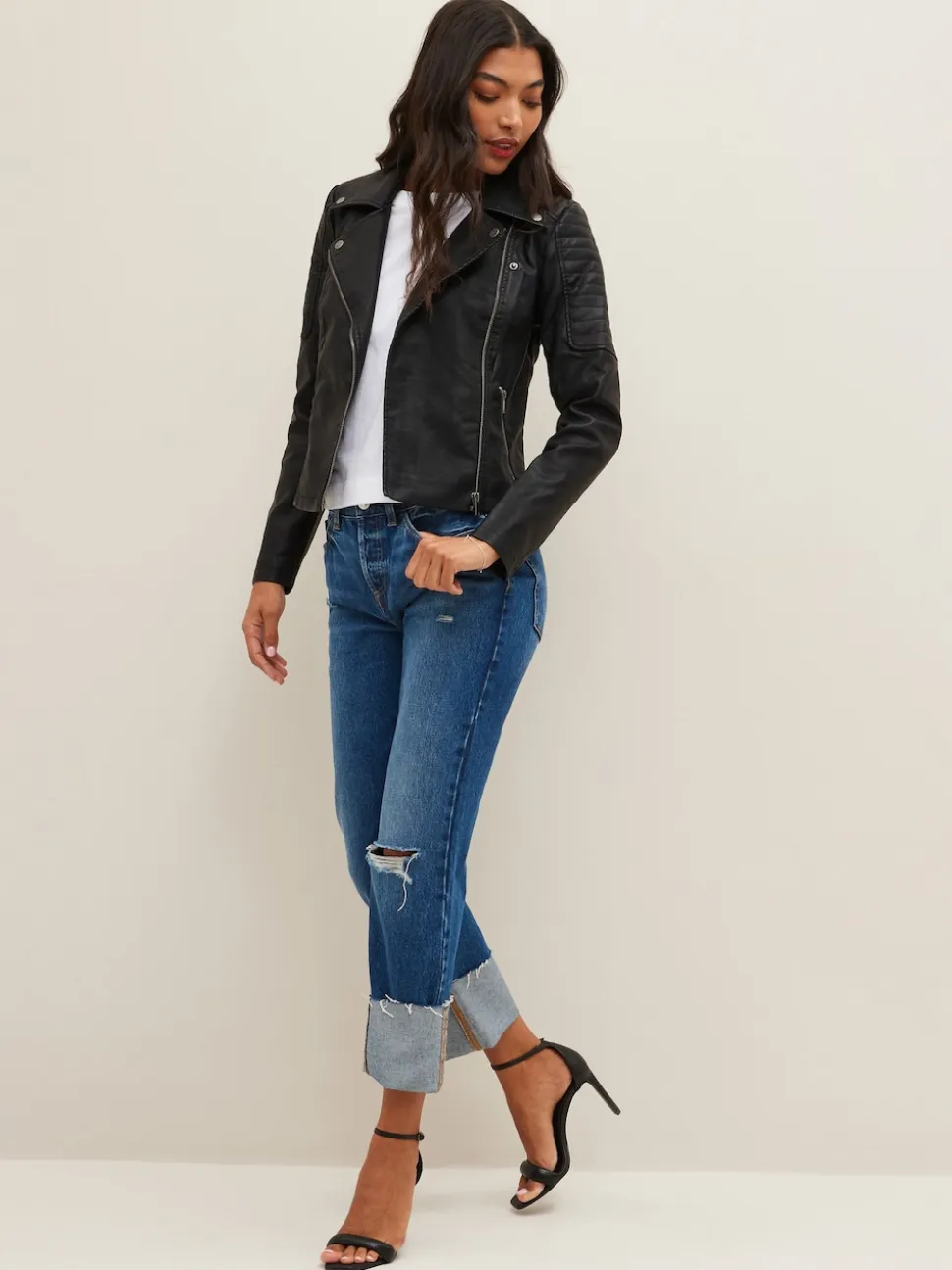 Noisy May 100% Coton Veste motard en cuir