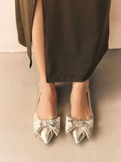 Or - Ballerines à bout pointu avec nœud