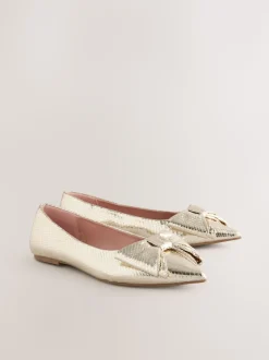 Or - Ballerines à bout pointu avec nœud