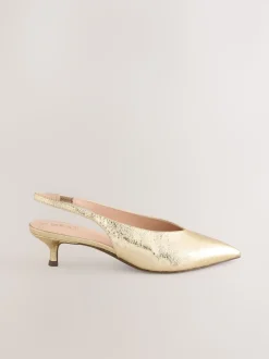 Or - Chaussures à talons chaton à bride arrière et bout pointu