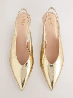 Or - Chaussures à talons chaton à bride arrière et bout pointu