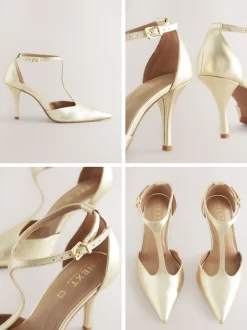 Or - Chaussures à talons en cuir à bout pointu