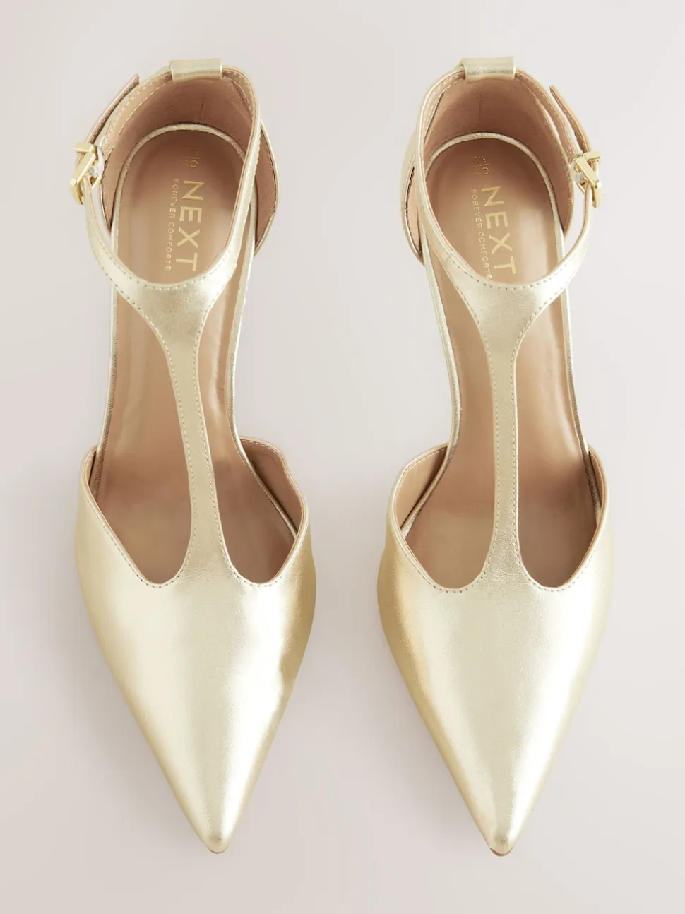 Or - Chaussures à talons en cuir à bout pointu