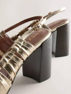Or - Chaussures Forever Comfort® en Cuir à talons carrés fendus et bride arrière