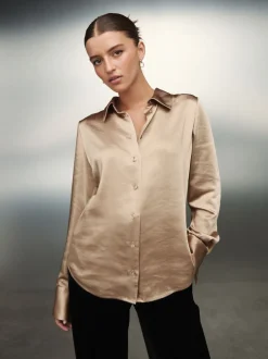Or - Chemise à manches longues en satin