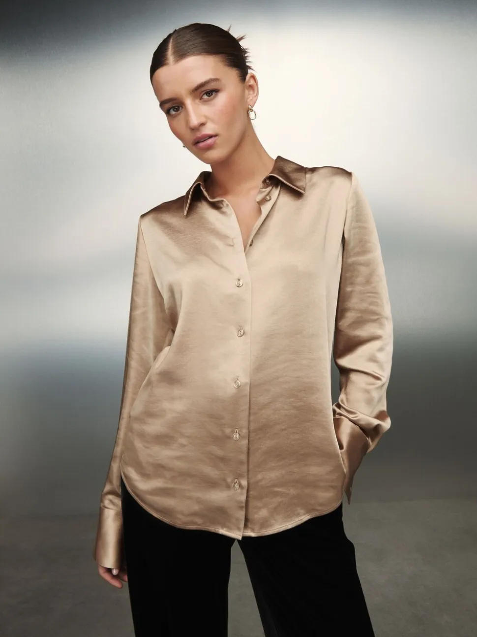 Or - Chemise à manches longues en satin