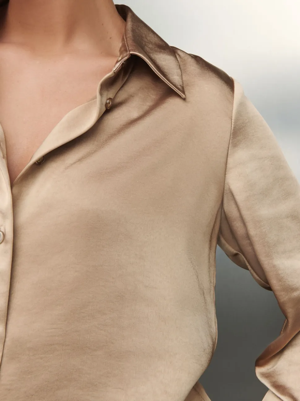 Or - Chemise à manches longues en satin