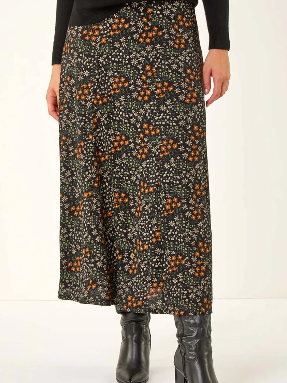 Orange - Jupes mi-longues Roman Ditsy Fleuri Imprimé extensibles