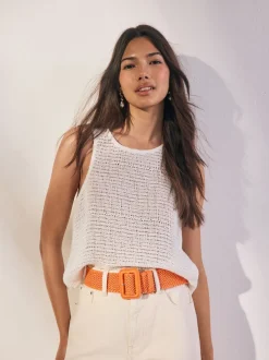 Orange - Large ceinture effet raphia