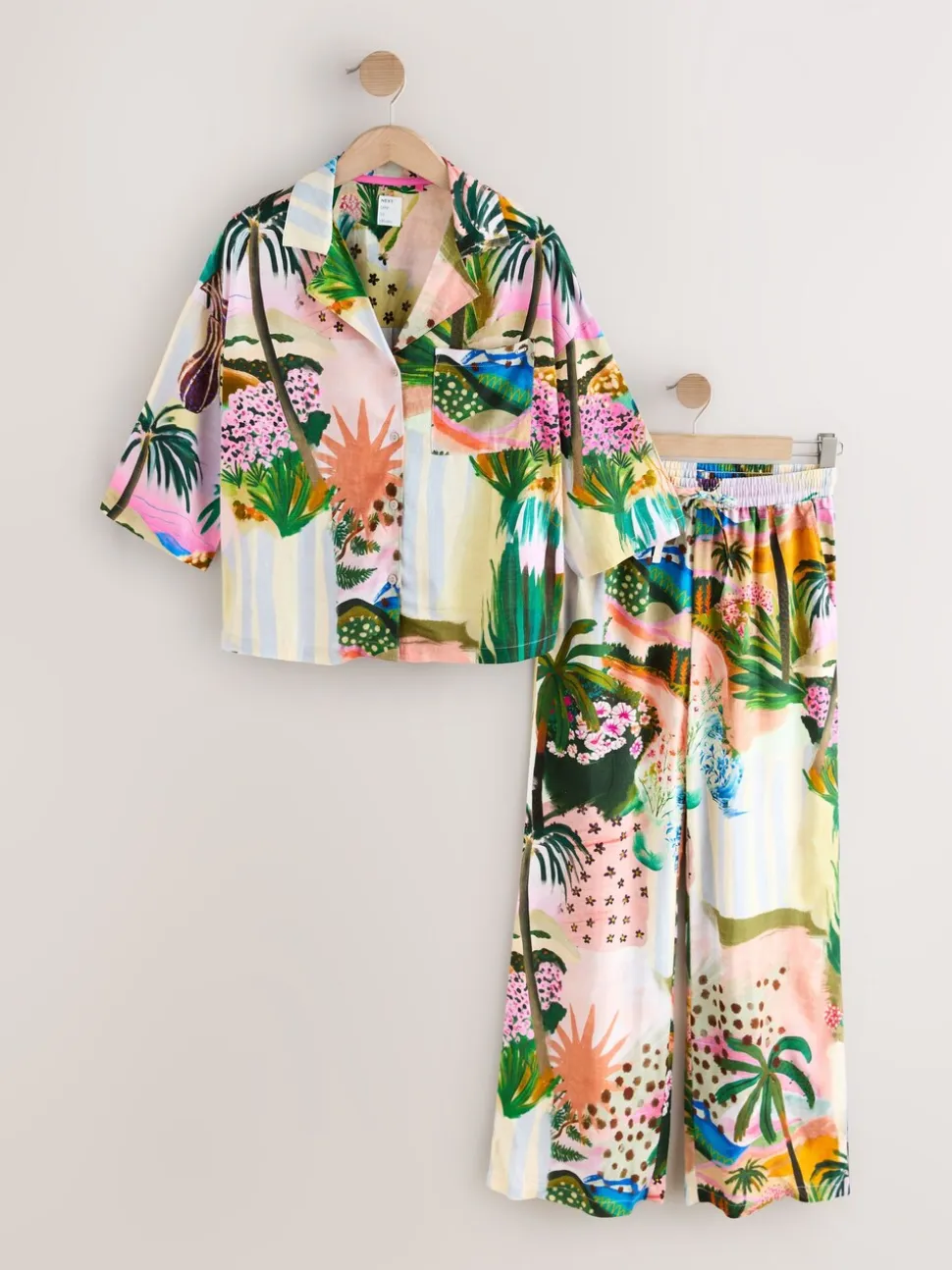Palmiers oranges - Pyjamas boutonnés en Blend viscose/Lin