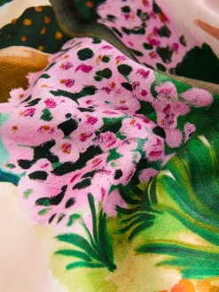 Palmiers oranges - Pyjamas boutonnés en Blend viscose/Lin