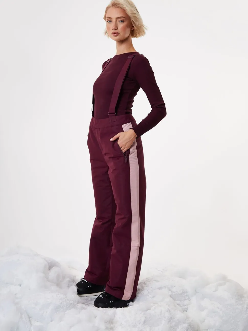 Pantalon de ski rembourré à rayures latérales Threadbare avec bretelles