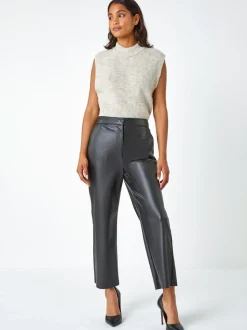 Pantalon Roman Imitation Cuir Large Raccourci