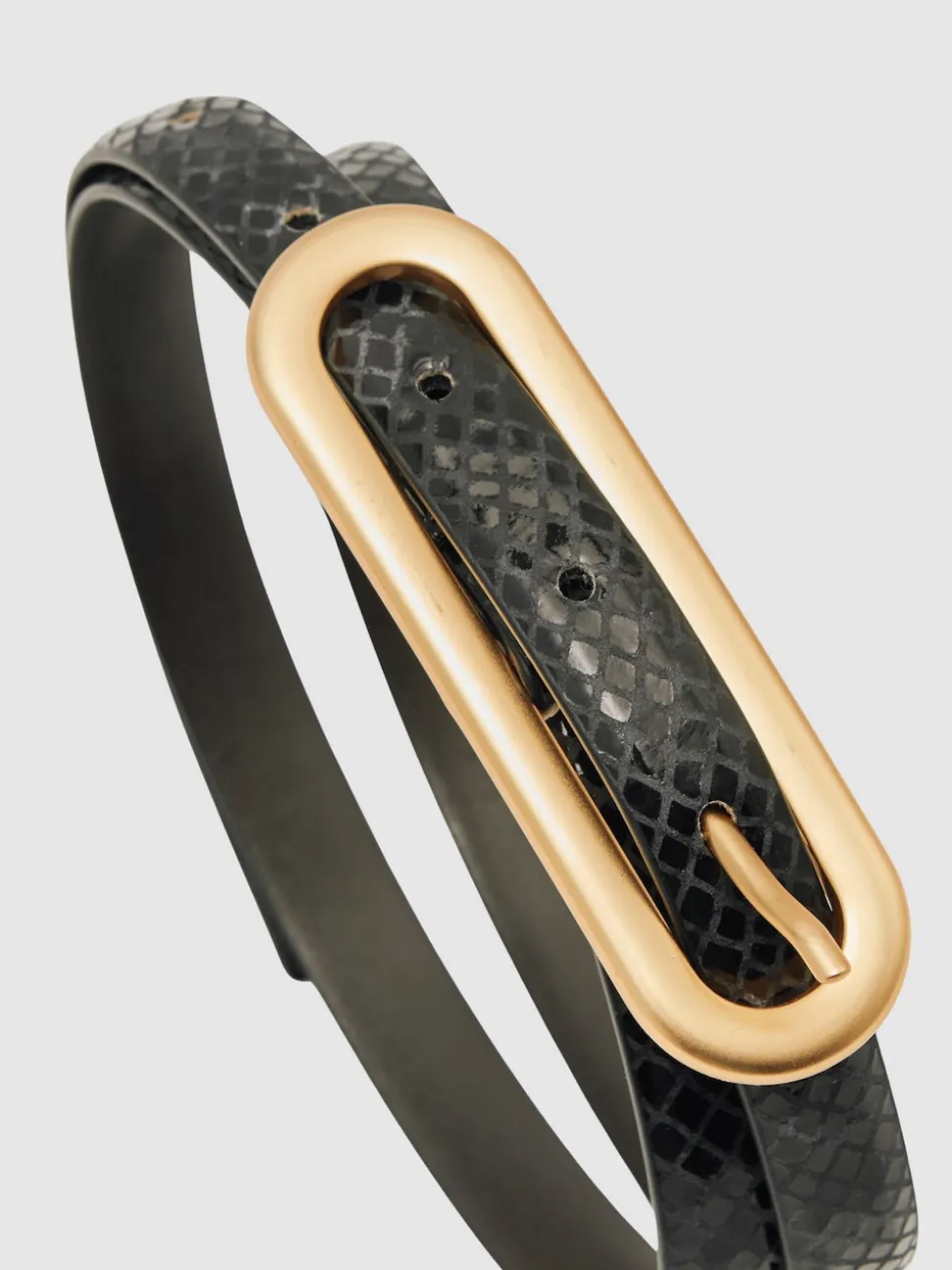 Peau de serpent noire - Ceinture fine en cuir avec boucle allongée Reiss Chaya