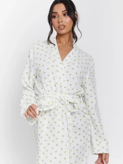 Peignoir Loungeable gaufré 100% coton imprimé citron