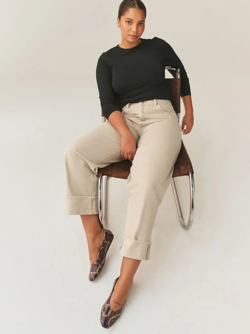Pierre - Jean retroussé Boyfriend Hourglass Jambe large taille mi-haute