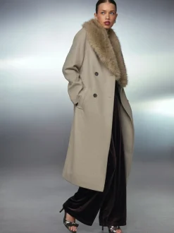 Pierre - Manteau ceinturé avec col amovible en fausse fourrure