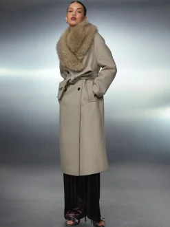 Pierre - Manteau ceinturé avec col amovible en fausse fourrure