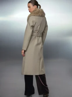 Pierre - Manteau ceinturé avec col amovible en fausse fourrure