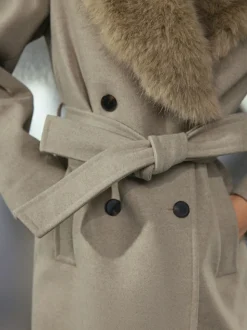Pierre - Manteau ceinturé avec col amovible en fausse fourrure