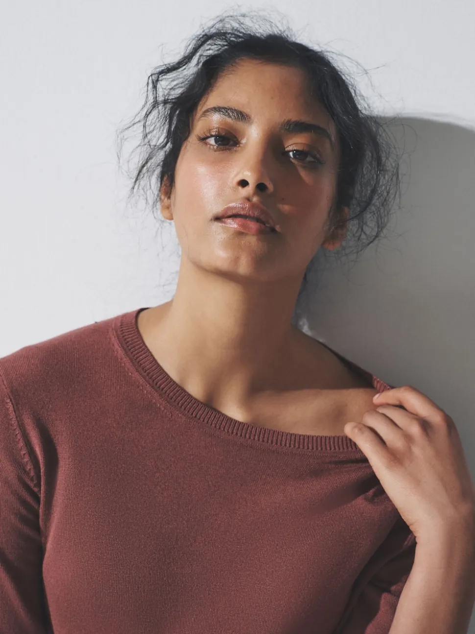 Plum/rose foncé/Marron - T-shirts The Set en maille fine