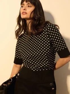 Point noir de Polka - Haut super doux en maille à manches courtes