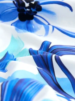 Porcelaine blanc/bleu - Maillot de bain Bandeau gainant à jambes froncées