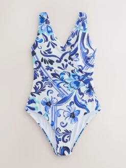 Porcelaine blanc/bleu - Maillot de bain Wrap Tummy Control