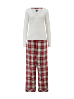 Pour Moi Ensemble pyjama Henley côtelé bordé de dentelle et pantalon à carreaux