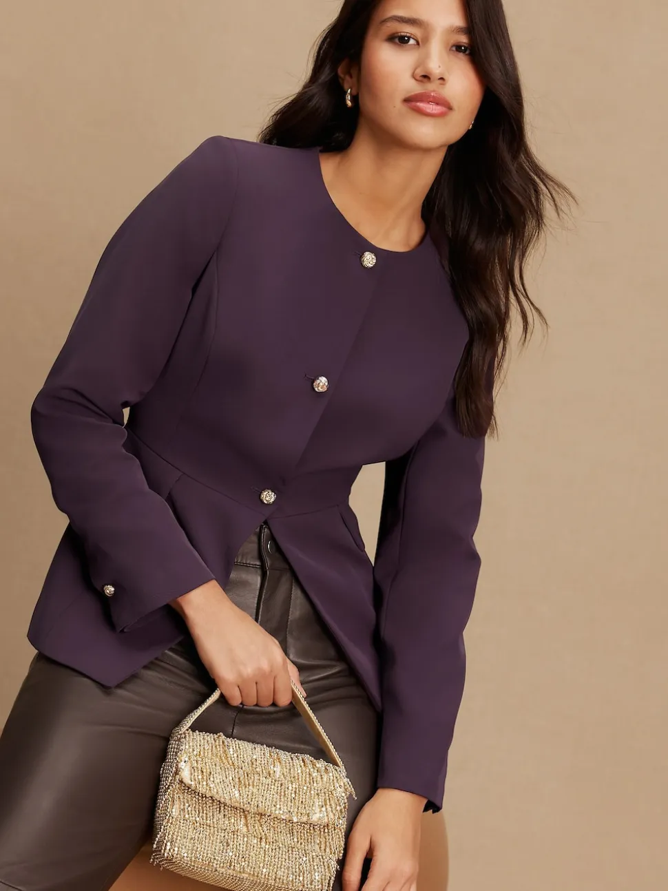 Pourpre foncé - Blazer sans col