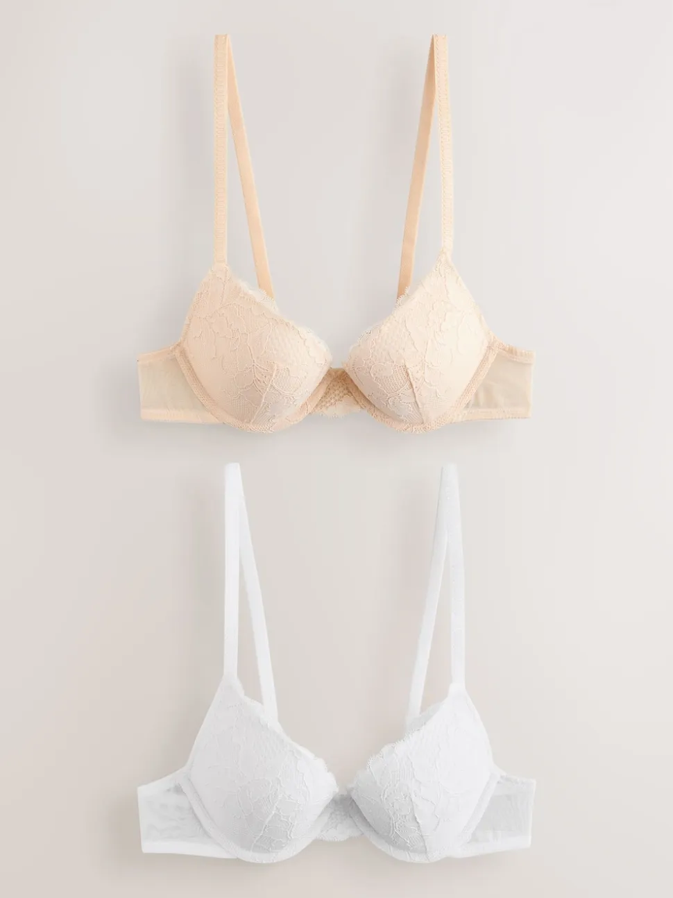 Praliné Nude & Blanc - Lot de 2 soutiens-gorge push-up pigeonnants en dentelle