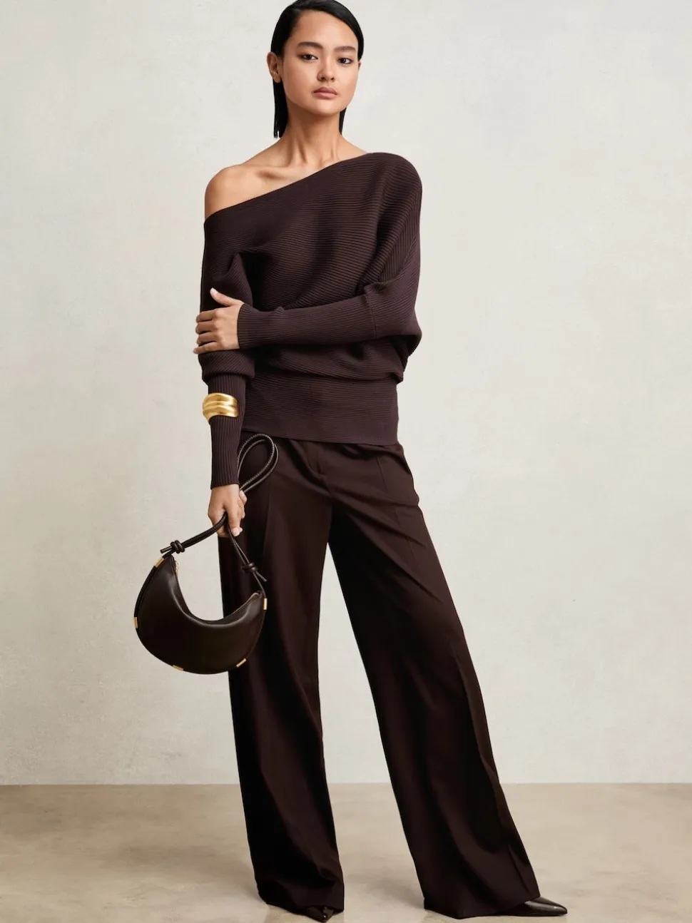 prune - Reiss - Lorna - Pull en maille drapée asymétrique