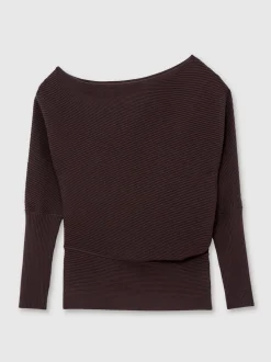 prune - Reiss - Lorna - Pull en maille drapée asymétrique